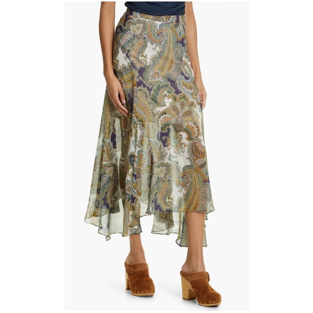 Veronica Beard Karima Paisley 100% Silk Midi Skirt 8 Boho Chic Designer Luxury